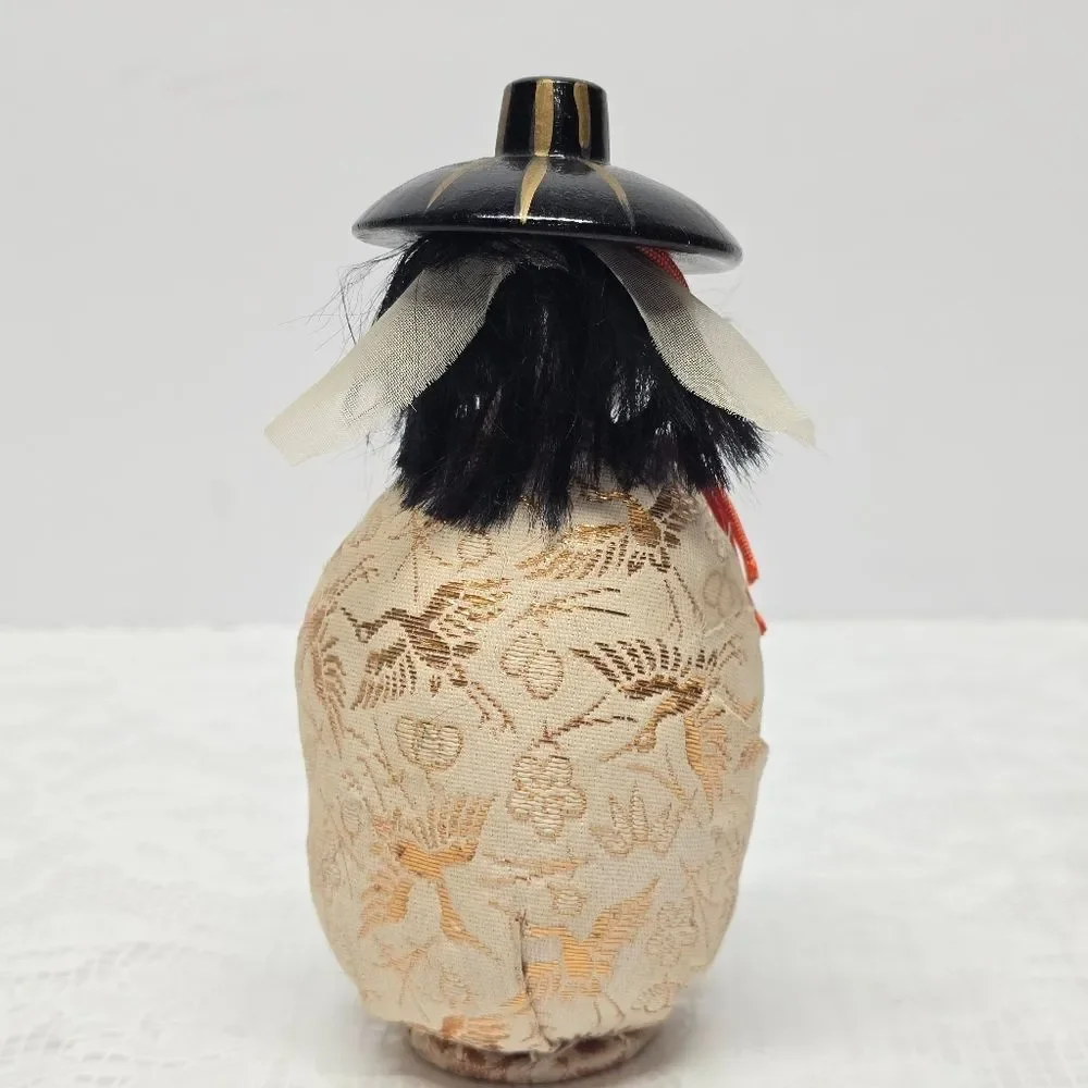 Vintage Japanese Hime Daruma Doll In Kimono Oriental Art Deco Folk Art Figurine